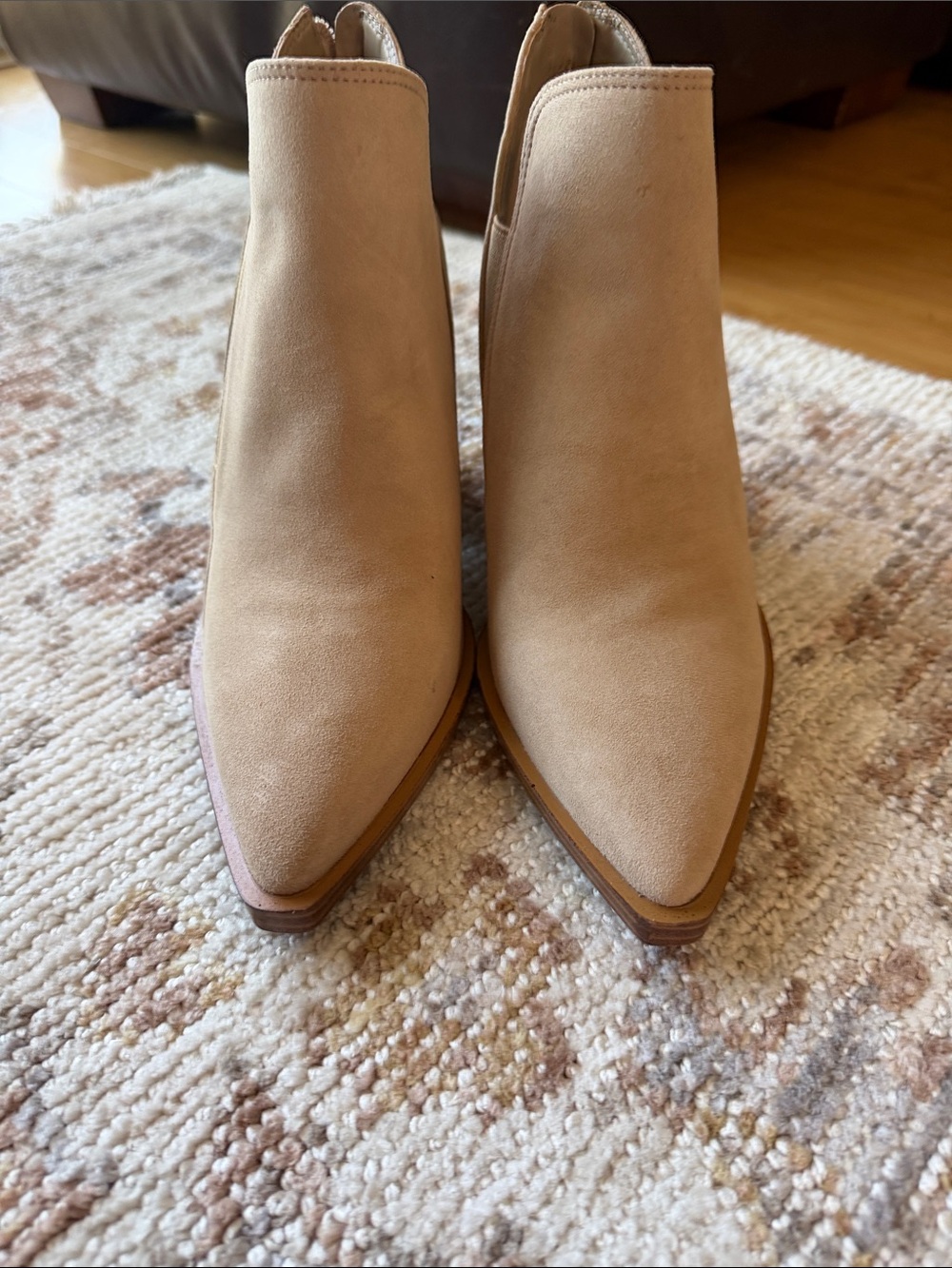 Vince Camuto Suede Pointed Toe Ankle Booties - Tan